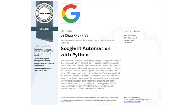 Google IT Automation with Python